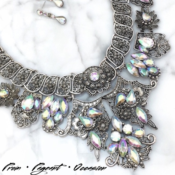 Cherryl's Jewelry - Dramatic AB Crystal Statement Set Prom Pageant Wed
